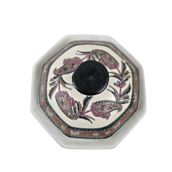 Hexagon Ceramic Canister Jar Floral Paisley Multicolor Lidded Kitchen Decor - Picture 5 of 10